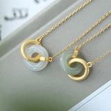 Hetian Jade Double Round Necklace Pendant Charm Chinese Lady Jewelry