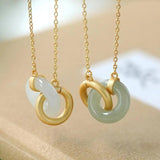 Hetian Jade Double Round Necklace Pendant Charm Chinese Lady Jewelry
