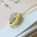 Hetian Jade Double Round Necklace Pendant Charm Chinese Lady Jewelry