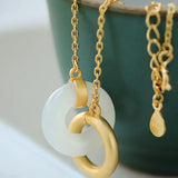 Hetian Jade Double Round Necklace Pendant Charm Chinese Lady Jewelry
