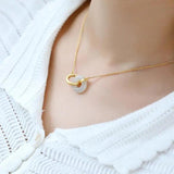 Hetian Jade Double Round Necklace Pendant Charm Chinese Lady Jewelry