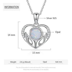 Opal Stone Heart Pendant Necklace 925 Sterling Silver Mother's Gift