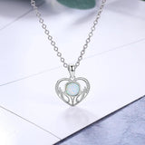 Opal Stone Heart Pendant Necklace 925 Sterling Silver Mother's Gift