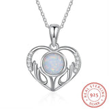 Opal Stone Heart Pendant Necklace 925 Sterling Silver Mother's Gift