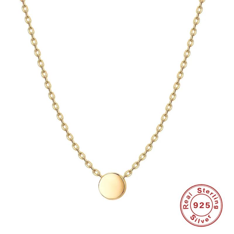 S925 Silver Round Disc Pendant Necklace for Women