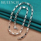 925 Silver 4mm Checkered Hollow Necklace Women Wedding Charm Jewelry