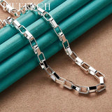925 Silver 4mm Checkered Hollow Necklace Women Wedding Charm Jewelry