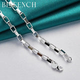 925 Silver 4mm Checkered Hollow Necklace Women Wedding Charm Jewelry
