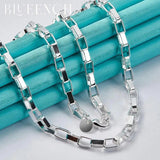 925 Silver 4mm Checkered Hollow Necklace Women Wedding Charm Jewelry