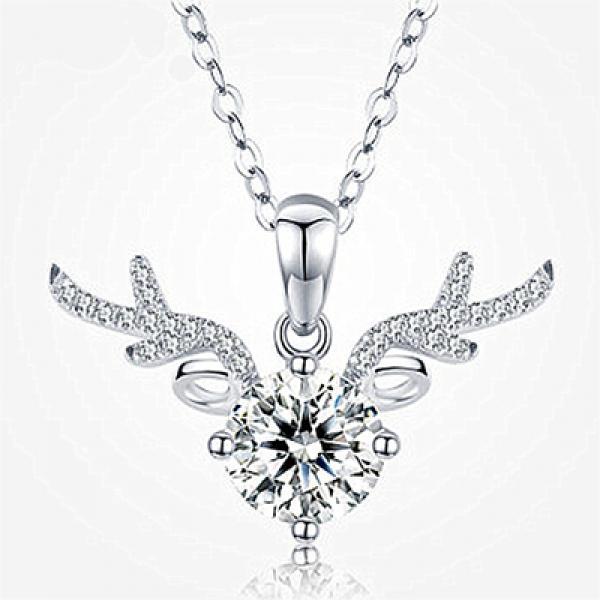 RoseGold Zircon Deer Pendant Necklace For Women