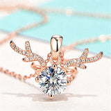 RoseGold Zircon Deer Pendant Necklace For Women