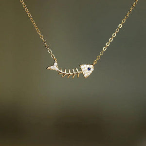 925 Silver Fish Zircon Pendant Necklace for Girl Lady