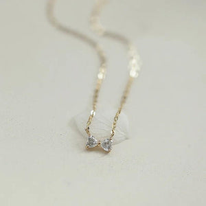 Sweet Bowknot Necklace 925 Sterling Silver 14K Plated Clavicle Chain