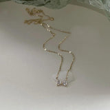 Sweet Bowknot Necklace 925 Sterling Silver 14K Plated Clavicle Chain