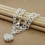 925 Silver Hollow Heart Chain Necklace Jewelry