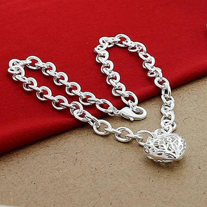 925 Silver Hollow Heart Chain Necklace Jewelry