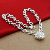 925 Silver Hollow Heart Chain Necklace Jewelry