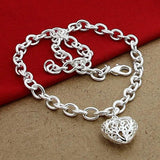 925 Silver Hollow Heart Chain Necklace Jewelry
