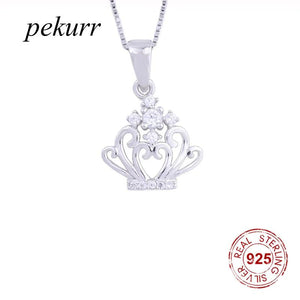 925 Silver CZ Flower Crown Necklace Women Pendants Silver Chain Collar