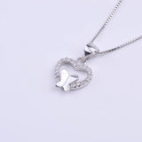 925 Silver Crystal Heart Butterfly Necklace Zircon Pendant Choker