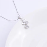 925 Silver Butterfly Bowknot Necklaces Pair Zircon Pendants Mini Jewelry