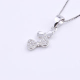 925 Silver Butterfly Bowknot Necklaces Pair Zircon Pendants Mini Jewelry
