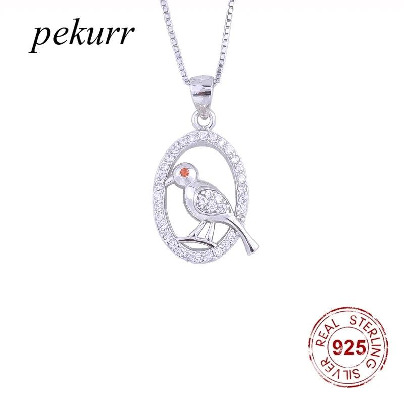 925 Silver Sparrow Fly Bird Necklace Zircon Hoop Pendants Jewelry