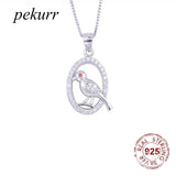 925 Silver Sparrow Fly Bird Necklace Zircon Hoop Pendants Jewelry