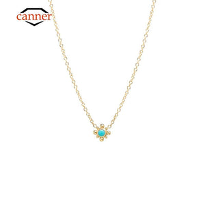 Turquoise Zircon Pendant Chain Necklace 925 Sterling Silver Women's Fine Jewelry