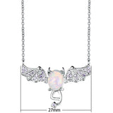 Fire Opal Oval Stone Bat Pendant 925 Silver Necklace