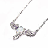 Fire Opal Oval Stone Bat Pendant 925 Silver Necklace