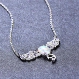 Fire Opal Oval Stone Bat Pendant 925 Silver Necklace