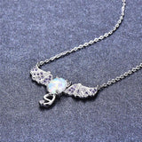 Fire Opal Oval Stone Bat Pendant 925 Silver Necklace