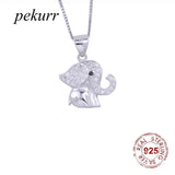 925 Silver Zircon Baby Elephant Necklace Women Animal Pendant Choker