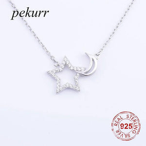 Hollow Moon Star Sweetheart 925 Silver Necklace For Women