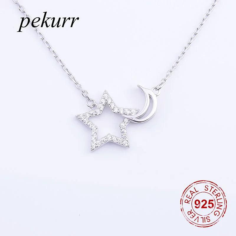 Hollow Moon Star Sweetheart 925 Silver Necklace For Women
