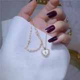 Freshwater Pearl Love Necklace Set Short Clavicle Chain for Women