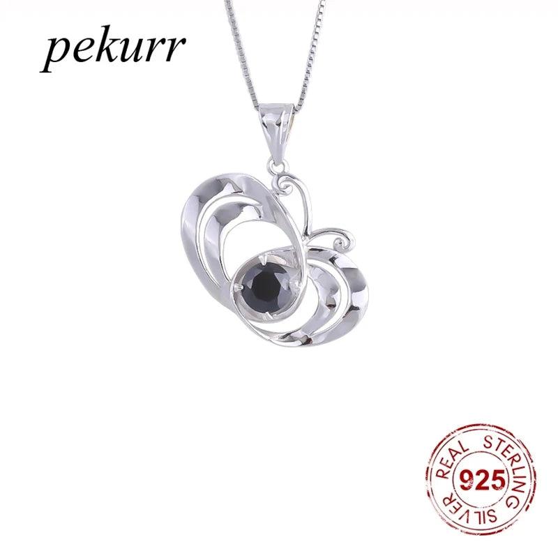 925 Silver Butterfly Necklace Crystal Round Pendants