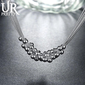 925 Silver Smooth Bead Ball Grapes Necklace 18 Inches Chain Woman Jewelry