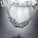 925 Silver Smooth Bead Ball Grapes Necklace 18 Inches Chain Woman Jewelry