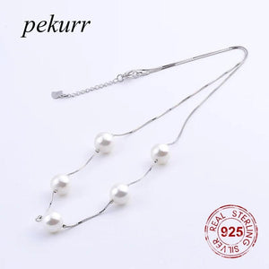 925 Silver 8.5mm Shell Pearl Necklace Long Box Chain Pendant