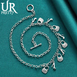 925 Silver High-Heeled Shoes Necklace 18 Inch Chain