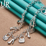 925 Silver High-Heeled Shoes Necklace 18 Inch Chain