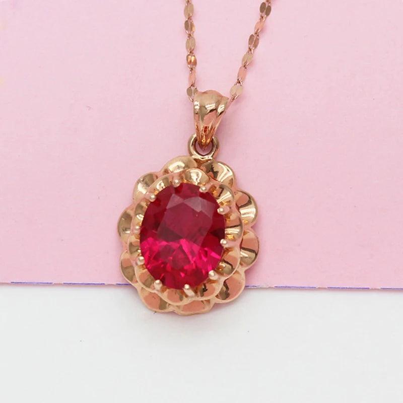 Purple Inlaid Ruby Flower Pendant 14K Rose Plated Choker Necklace