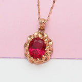 Purple Inlaid Ruby Flower Pendant 14K Rose Plated Choker Necklace