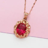 Purple Inlaid Ruby Flower Pendant 14K Rose Plated Choker Necklace
