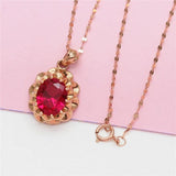 Purple Inlaid Ruby Flower Pendant 14K Rose Plated Choker Necklace