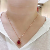 Purple Inlaid Ruby Flower Pendant 14K Rose Plated Choker Necklace