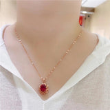 Purple Inlaid Ruby Flower Pendant 14K Rose Plated Choker Necklace