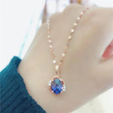 14K Rose Pendant with Purple Sapphire Oval Crystal Chains